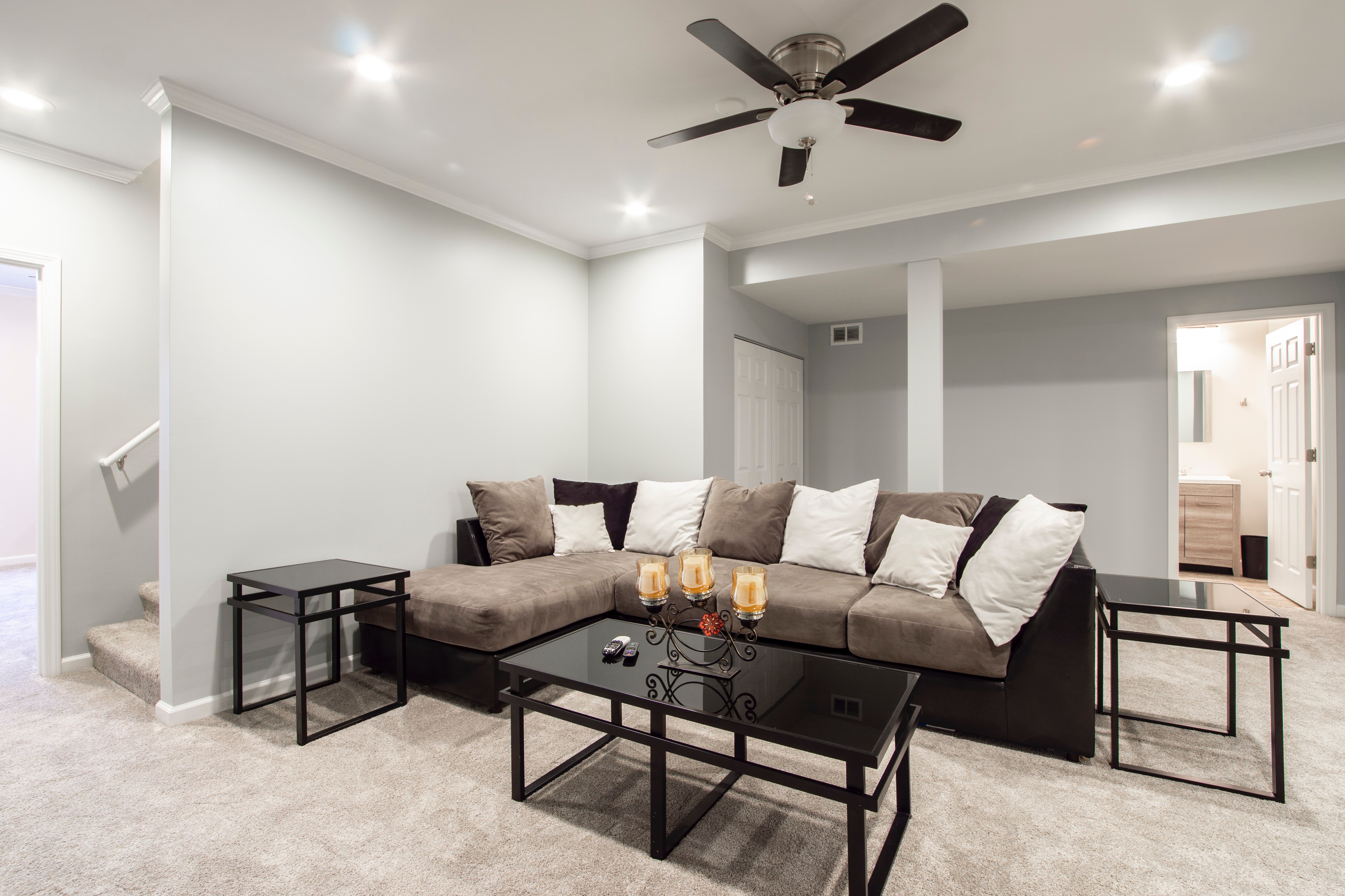 Living room with couch, coffee table and side table